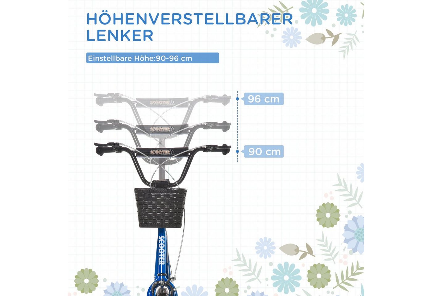HOMCOM Cityroller Roller Kinderroller mit Luftreifen Handbremse 16 Zoll Tretroller, 1 km/h, (Roller, 1 tlg., Kickscooter), für 5-12 Kinder, Blau+Schwarz Bild 4