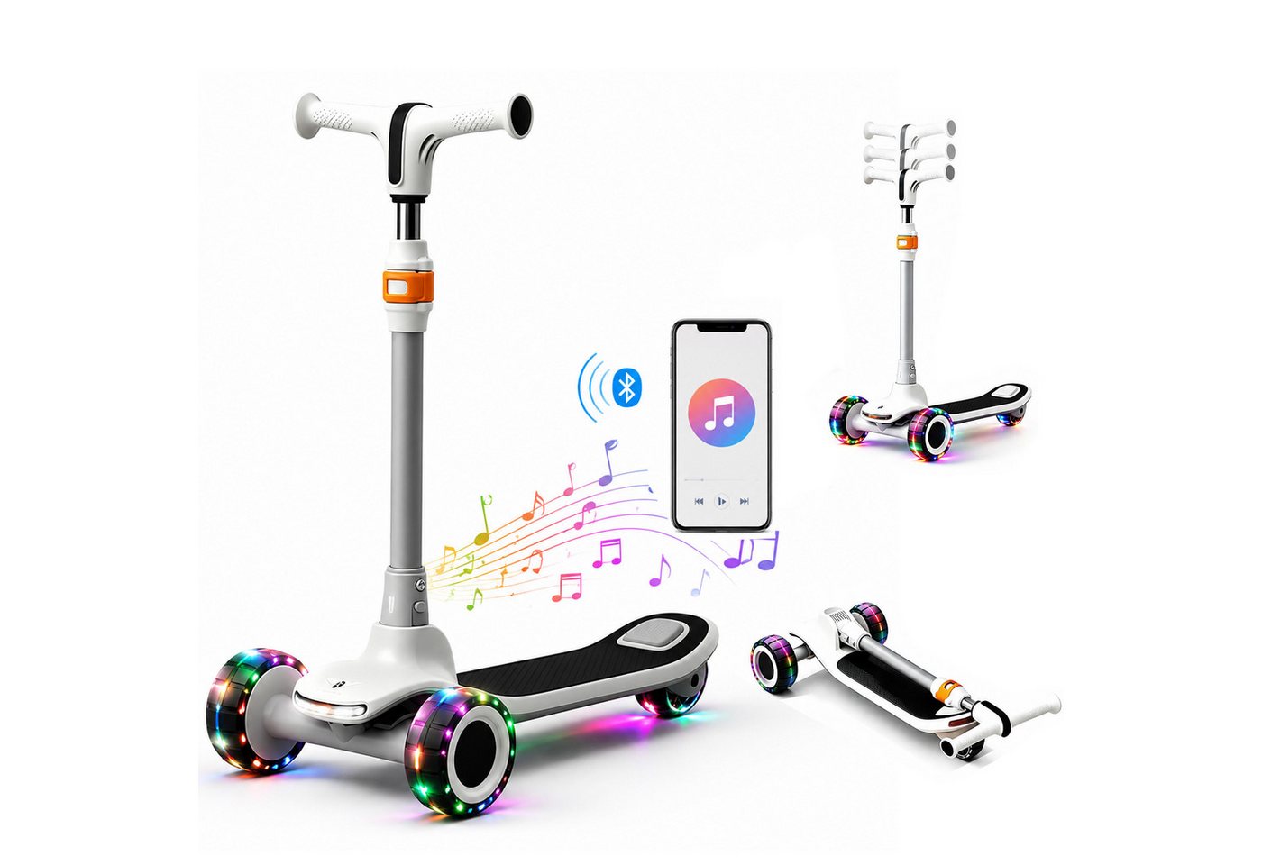 ibettertec Cityroller Scooter Kinderroller Tretroller Dreiradscooter,Höhenverstellbar69-91cm, bis 70 kg,LED-Räder,Kann über Bluetooth mit dem Handy verbunden werden Bild 3