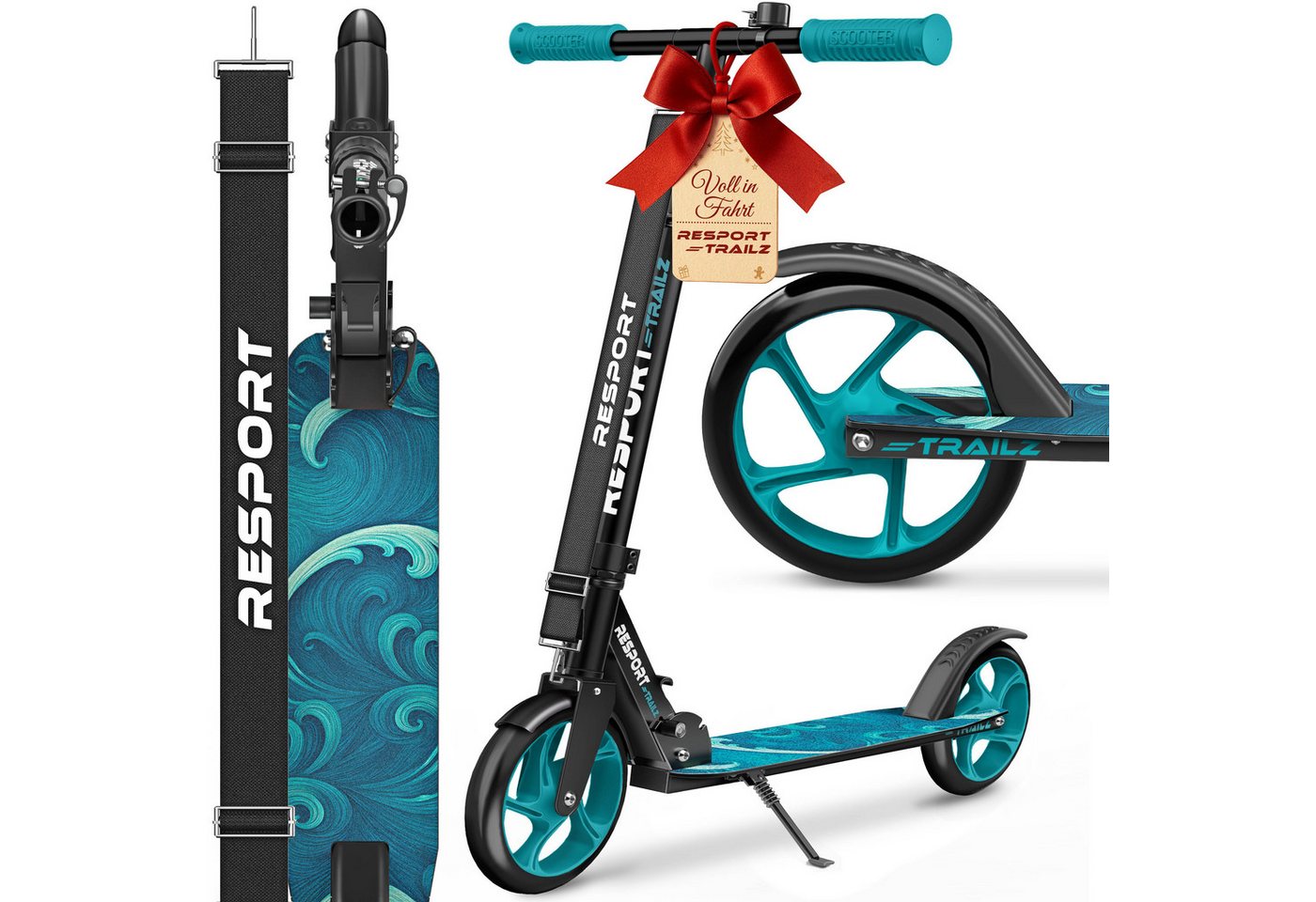 RE:SPORT Cityroller RE:SPORT® Trailz Cityroller Scooter inkl. Tragegurt und Klingel 200mm, (Scooter höhenverstellbar & klappbar, Kinderroller große Räder Kickscooter Kickroller), Cityroller für Kinder & Erwachsene mit LED, Klingel & Tragegurt Bild 3