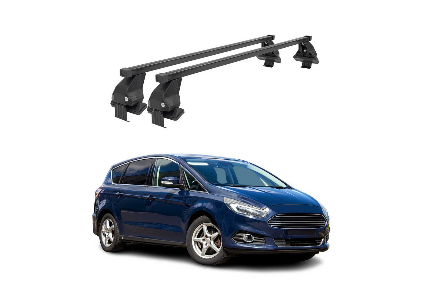 OMAC Dachträger Menabo Stahl Gepäckträger für Ford S-Max 2015-2018 Schwarz 2tlg (2-St), Wasserbeständig,Abnehmbar,Multifunktional,Leichtgewichtig