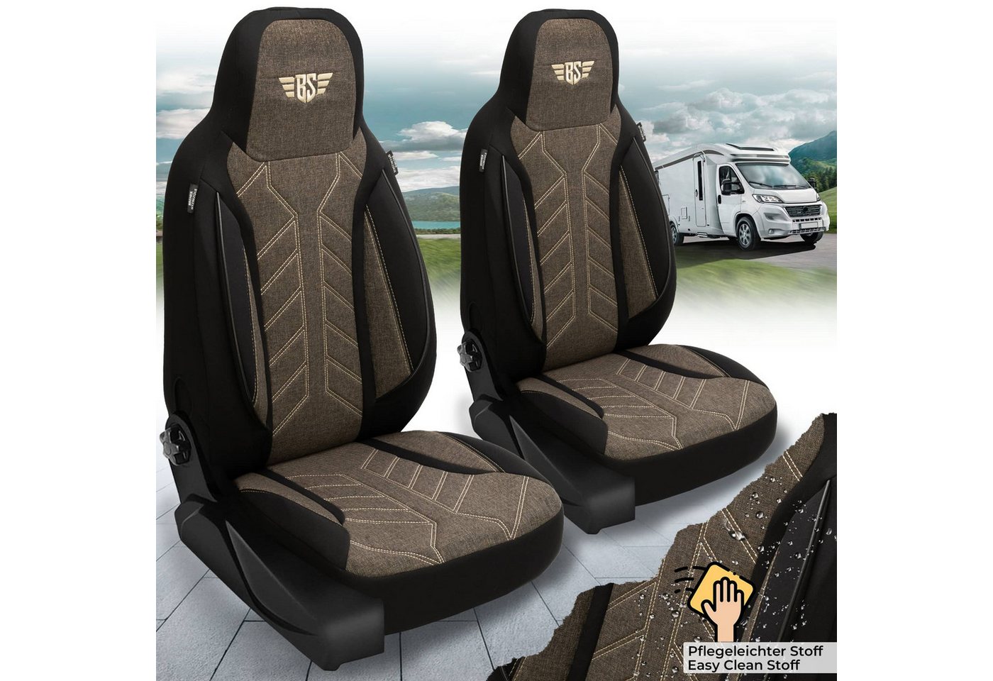 BREMER SITZBEZÜGE Autositzbezug für Forster Vantasy Vans (PLKT212), Set, 2-tlg., Schonbezüge Sitzbezüge Fahrer und Beifahrer, in Schwarz/Braun