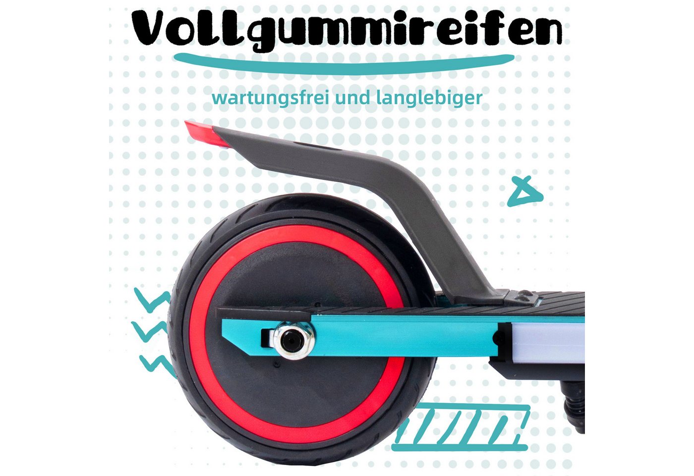Vankel Cityroller 6,5'' Kinder E Scooter ab 6 Jahren, 60Wh, max. 8km, faltbar, 150 W, 14 km/h, (E-Bremse + Fußbremse, Aluminiumrahmen, Elektro-Kinderroller), LED-Streifen, Elektroroller mit EBS, zul. Gesamtgewicht: 50kg Bild 2