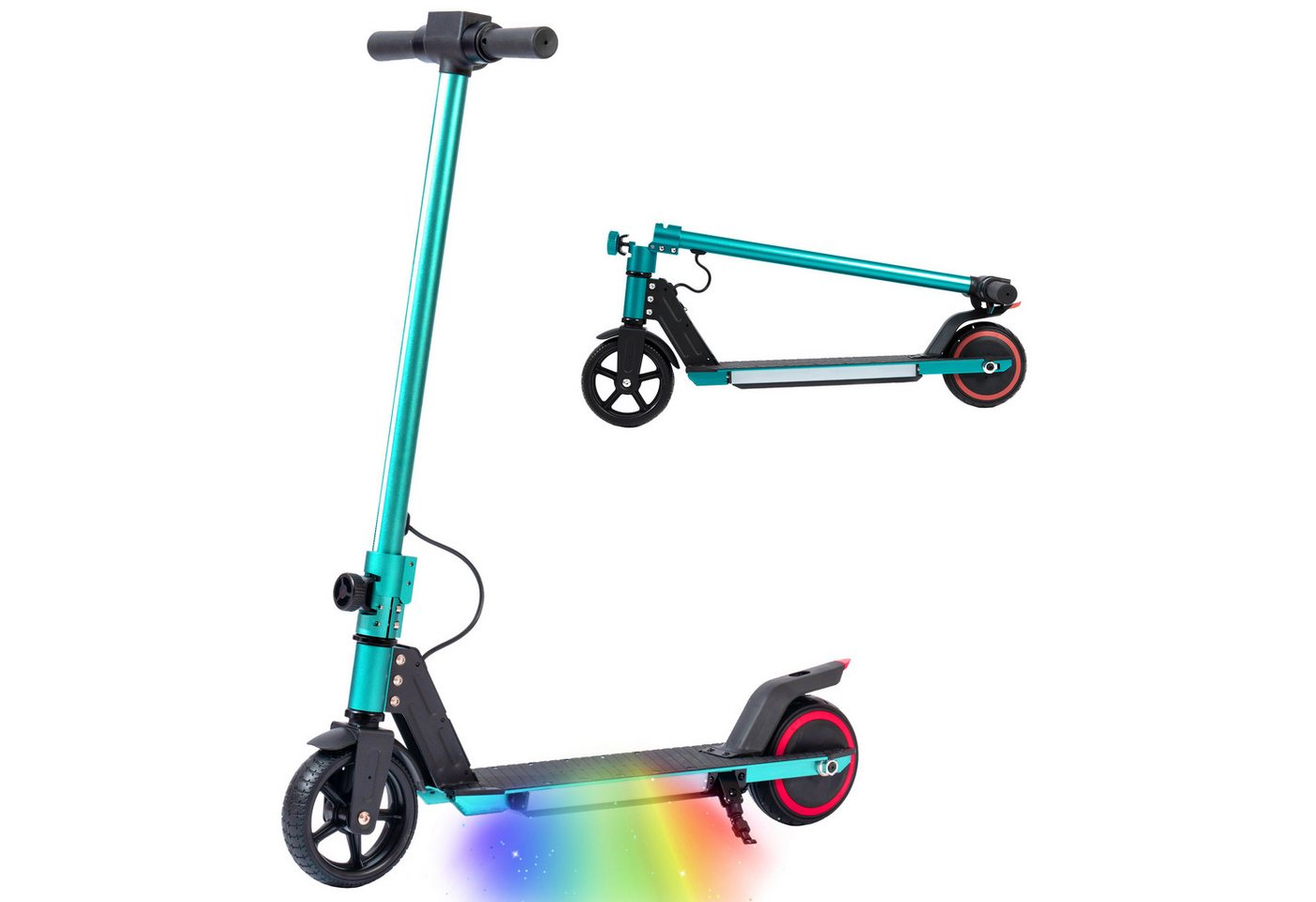 Vankel Cityroller 6,5'' Kinder E Scooter ab 6 Jahren, 60Wh, max. 8km, faltbar, 150 W, 14 km/h, (E-Bremse + Fußbremse, Aluminiumrahmen, Elektro-Kinderroller), LED-Streifen, Elektroroller mit EBS, zul. Gesamtgewicht: 50kg Bild 3