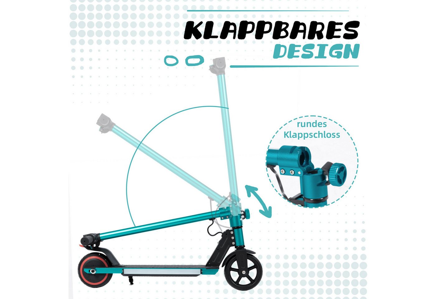 Vankel Cityroller 6,5'' Kinder E Scooter ab 6 Jahren, 60Wh, max. 8km, faltbar, 150 W, 14 km/h, (E-Bremse + Fußbremse, Aluminiumrahmen, Elektro-Kinderroller), LED-Streifen, Elektroroller mit EBS, zul. Gesamtgewicht: 50kg Bild 4