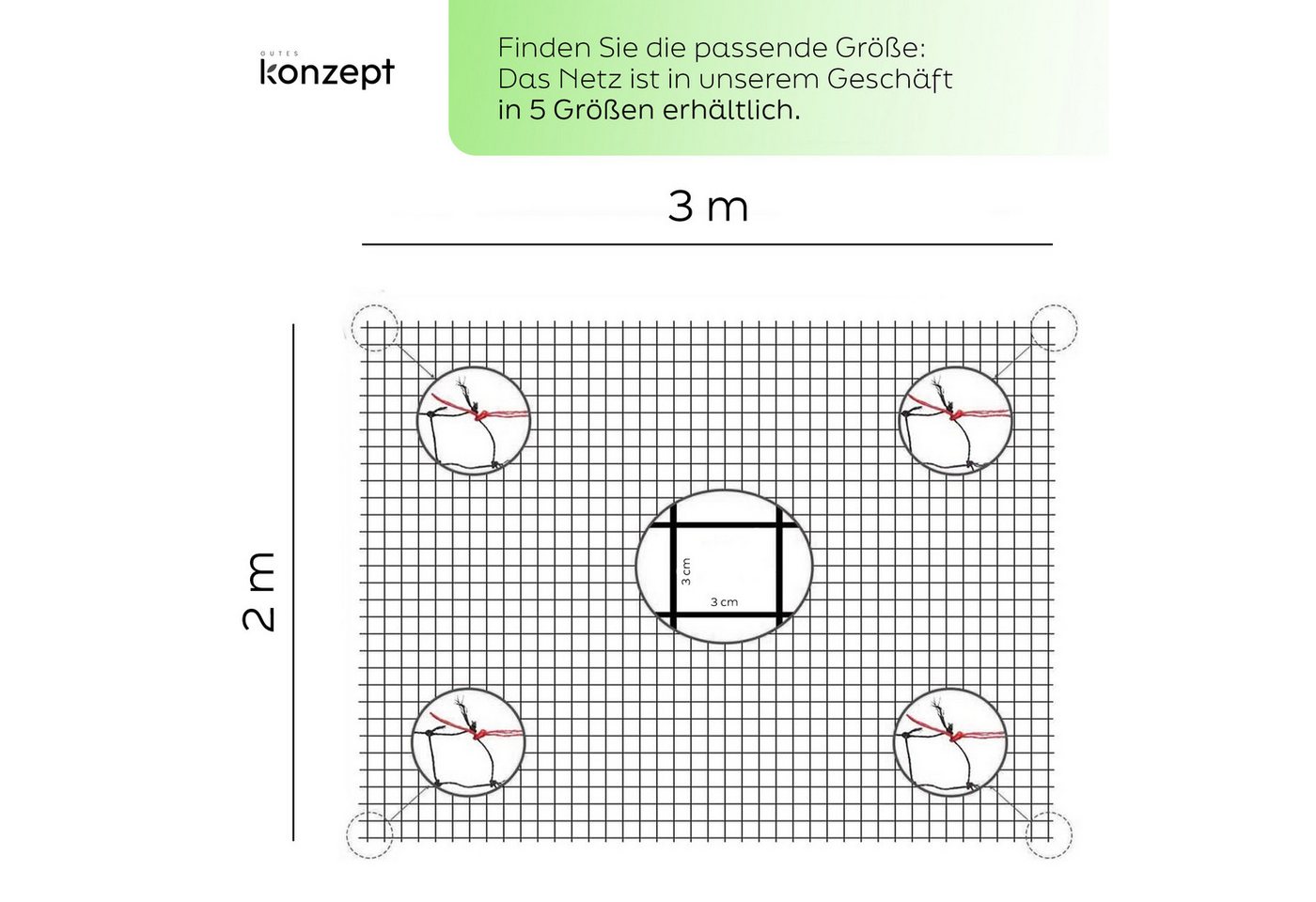 KONZEPT Tiersicherheitsnetz für Katzen, drahtverstärktes Balkonnetz mit 3 x 3 cm Maschenweite, Bissfest, Kratzfest, Reißfest, Wetterbeständig, Maschenweite: 3 x 3 Bild 2
