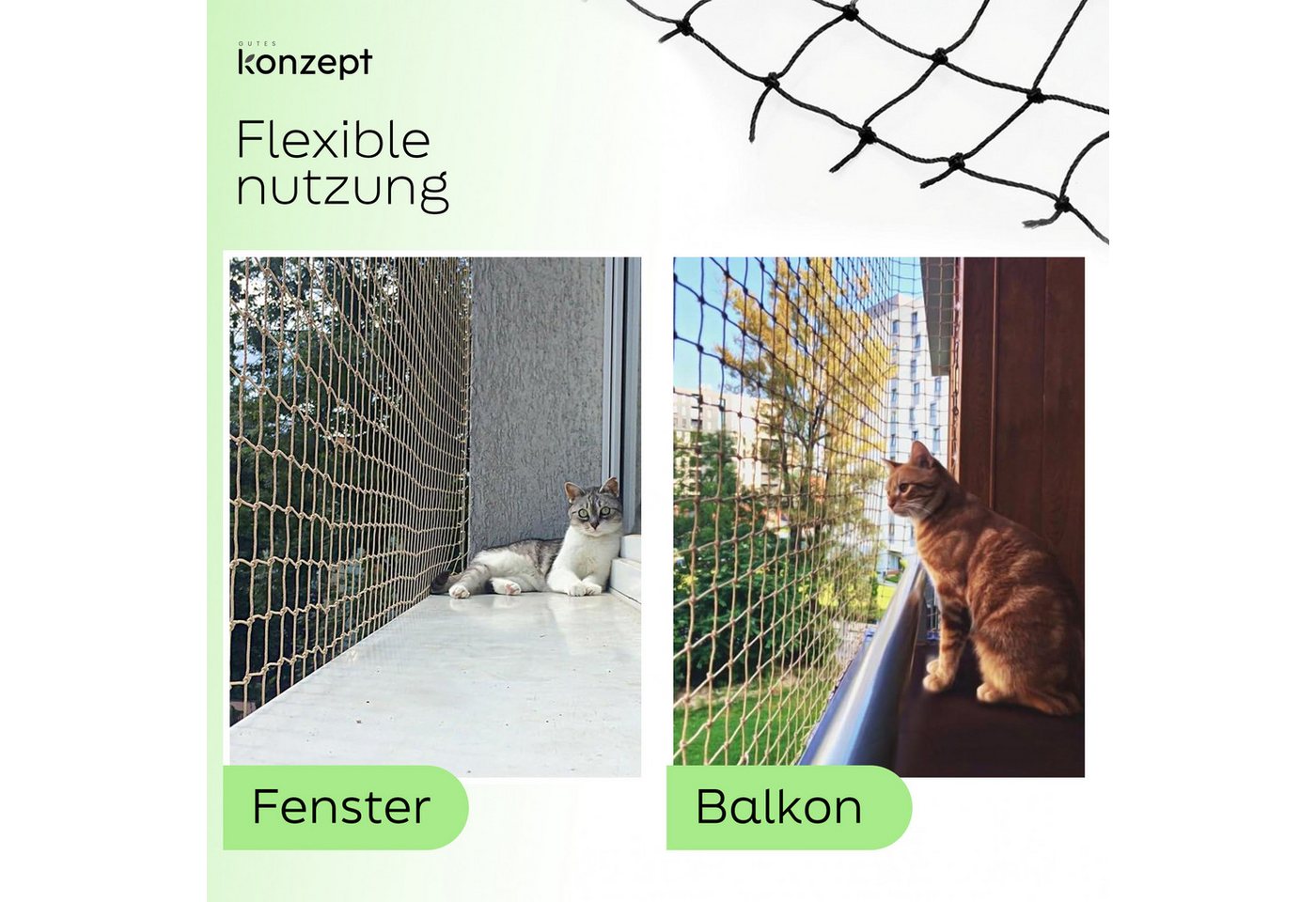 KONZEPT Tiersicherheitsnetz für Katzen, drahtverstärktes Balkonnetz mit 3 x 3 cm Maschenweite, Bissfest, Kratzfest, Reißfest, Wetterbeständig, Maschenweite: 3 x 3 Bild 5