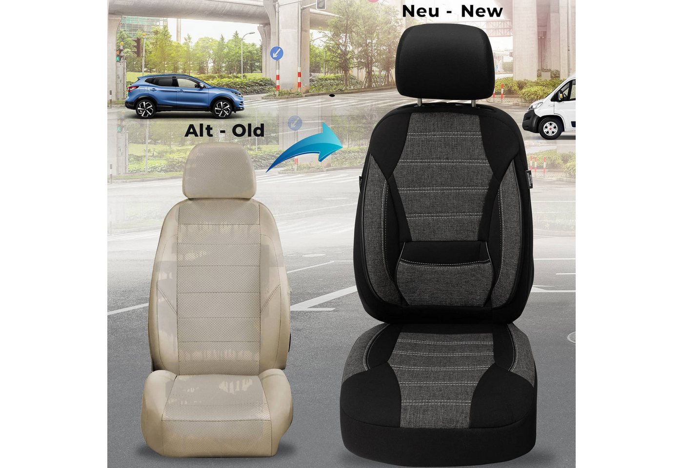 BREMER SITZBEZÜGE Autositzbezug für Dacia Jogger BJ ab 2022 (2K24), Set, 2-tlg., Schonbezüge Sitzbezüge Fahrer und Beifahrer, in Schwarz Bild 3