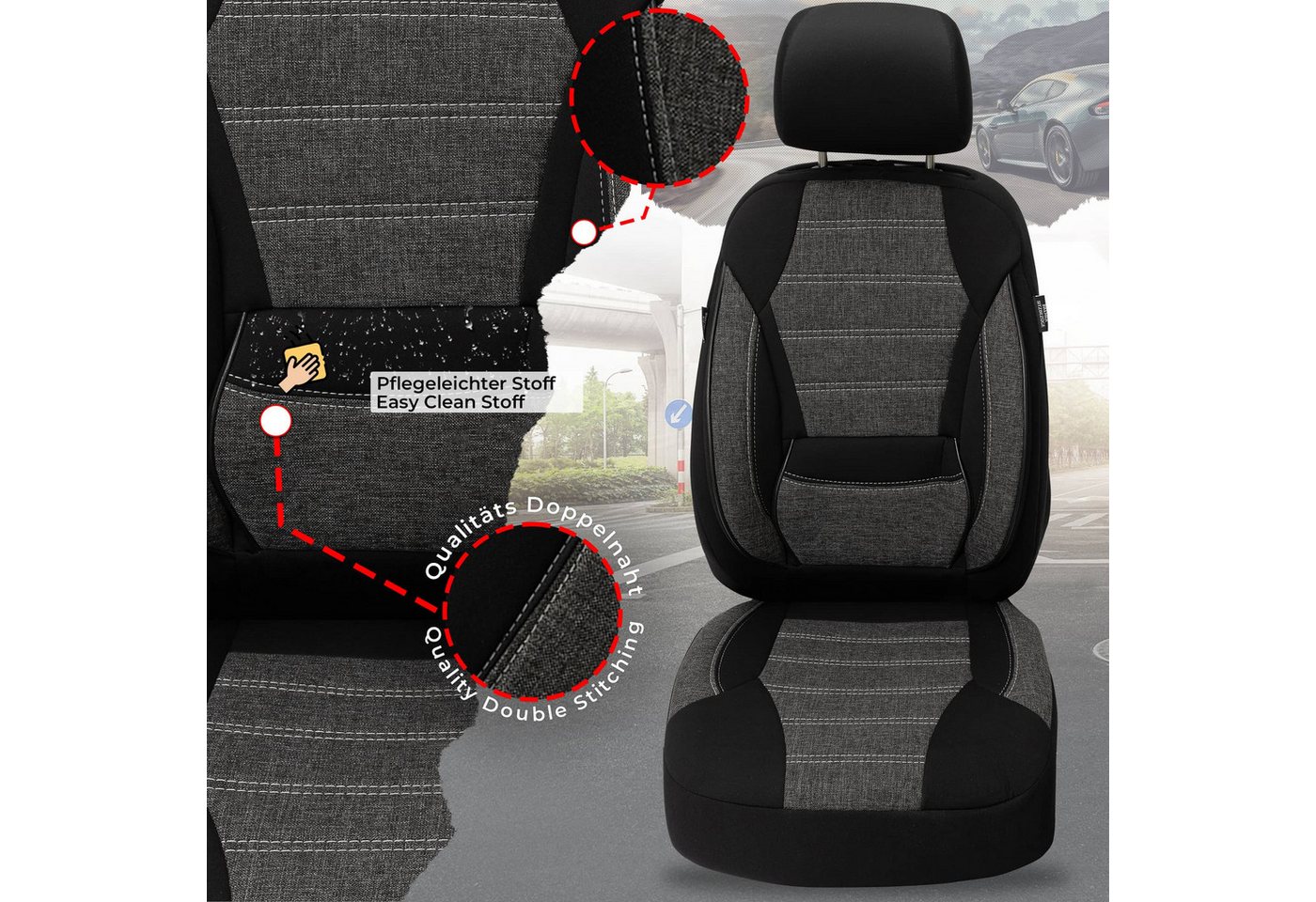 BREMER SITZBEZÜGE Autositzbezug für Dacia Jogger BJ ab 2022 (2K24), Set, 2-tlg., Schonbezüge Sitzbezüge Fahrer und Beifahrer, in Schwarz Bild 5