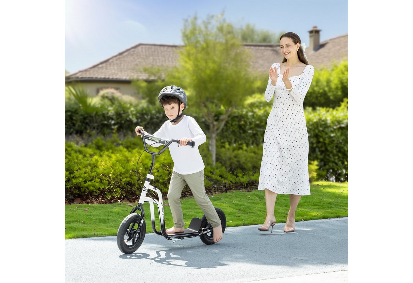 AIYAPLAY Cityroller Kinderroller Scooter mit verstellbarem Lenker und großen Rädern, (Kinderroller, 1 tlg., Tretroller), für Kinder im Alter von 5-12 Jahren, Weiß Bild 3