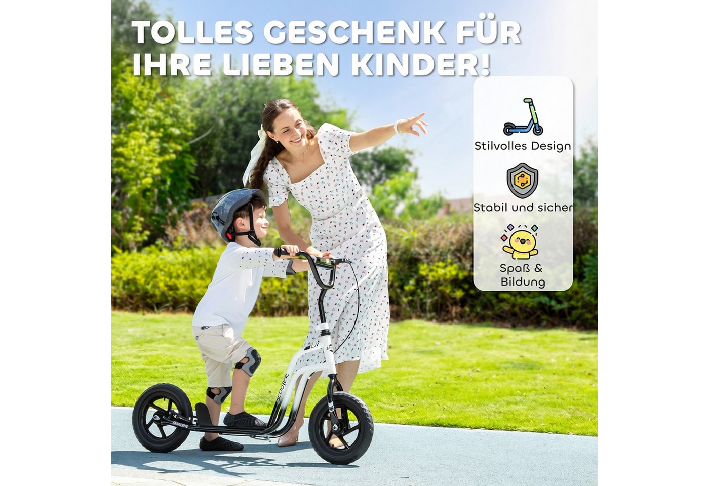 AIYAPLAY Cityroller Kinderroller Scooter mit verstellbarem Lenker und großen Rädern, (Kinderroller, 1 tlg., Tretroller), für Kinder im Alter von 5-12 Jahren, Weiß Bild 5