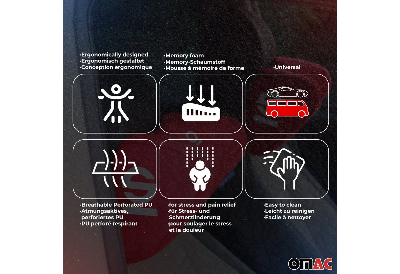 OMAC Autokopfstütze Ergonomische Nackenkissen Auto Memory-Schaum Blau, Ergonomisch, gemütlich Bild 5