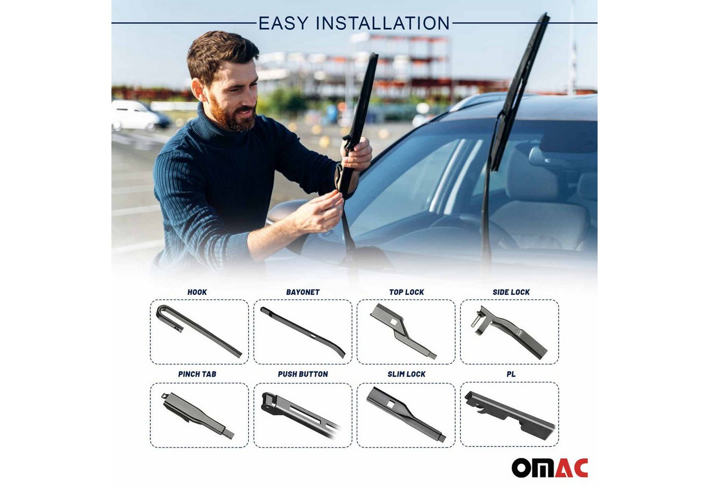 OMAC Scheibenwischblätter Scheibenwischer Vorne + Hinten Set für Opel Corsa D E 2006-2019, (3-St), Langlebig, Einfache Installation, Wasserdicht