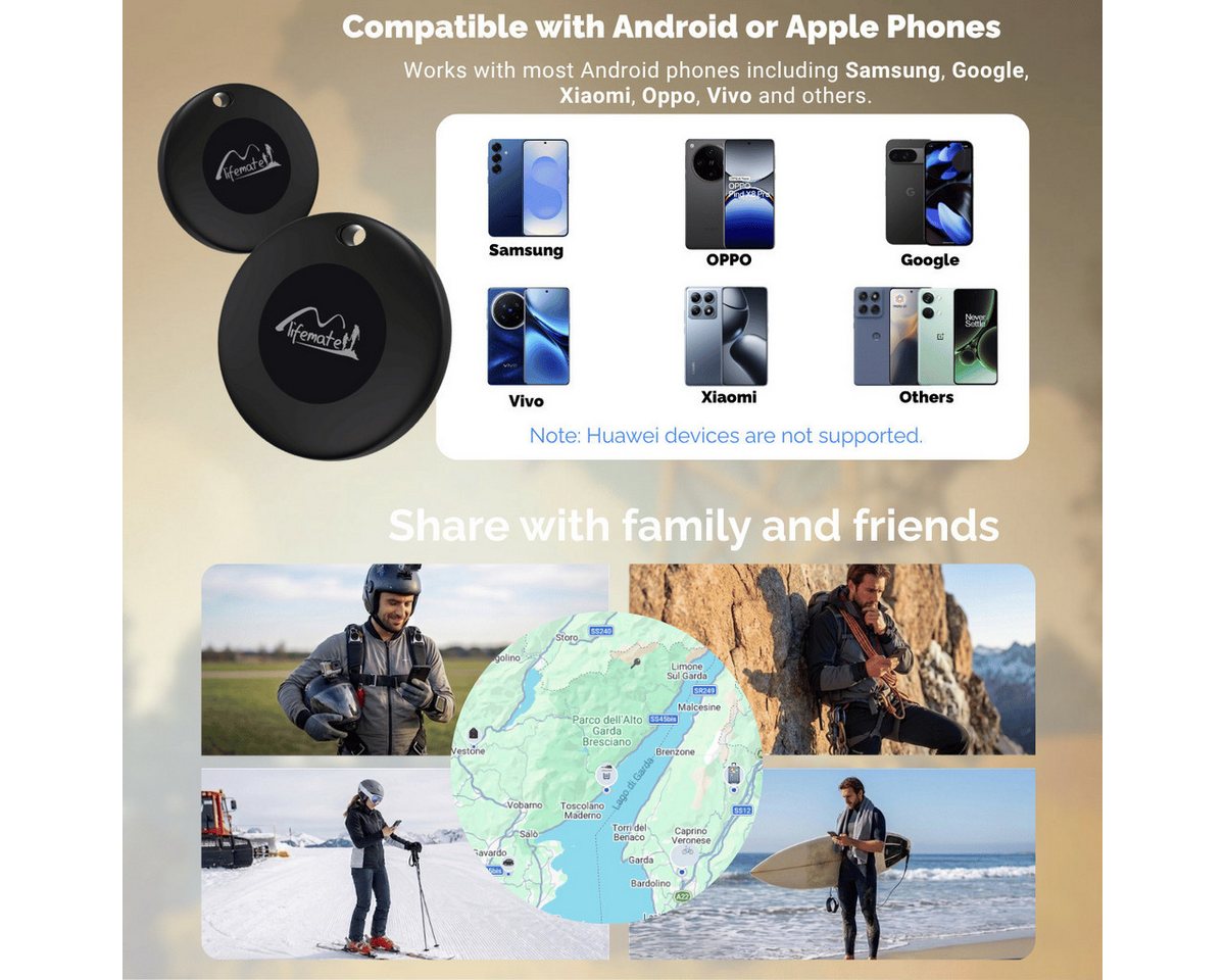 Lifemate Life Tag Duo Bluetooth-Tracker (für iOS oder Android, 4er-Pack)