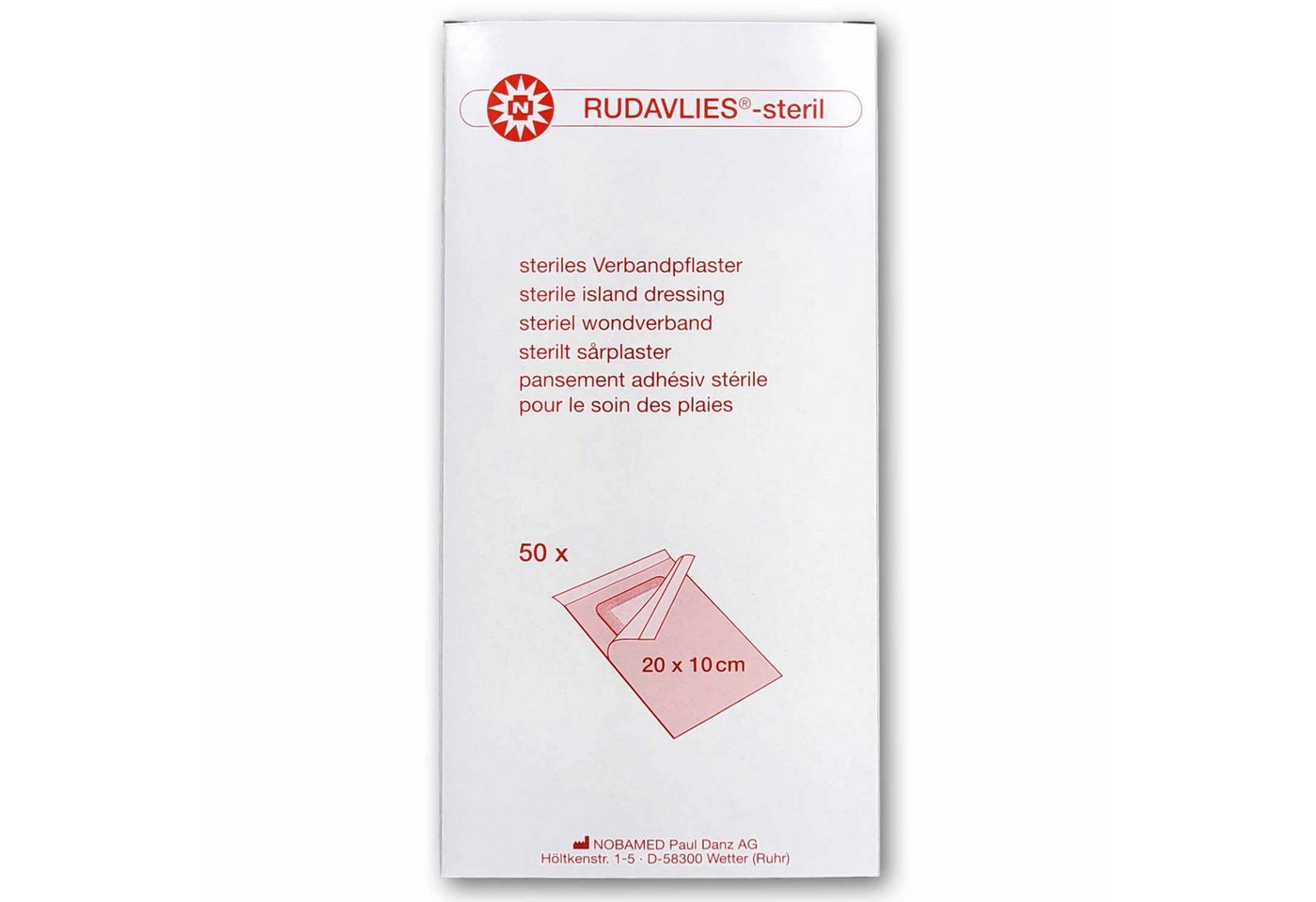 NOBAMED Paul Danz AG Erste-Hilfe-Set Rudavlies steril Inselpflaster 20 x 10 cm, sterile Wundauflage, (1 St), atmungsaktiv, steril, steriles Inselpflaster, hypoallergen Bild 2