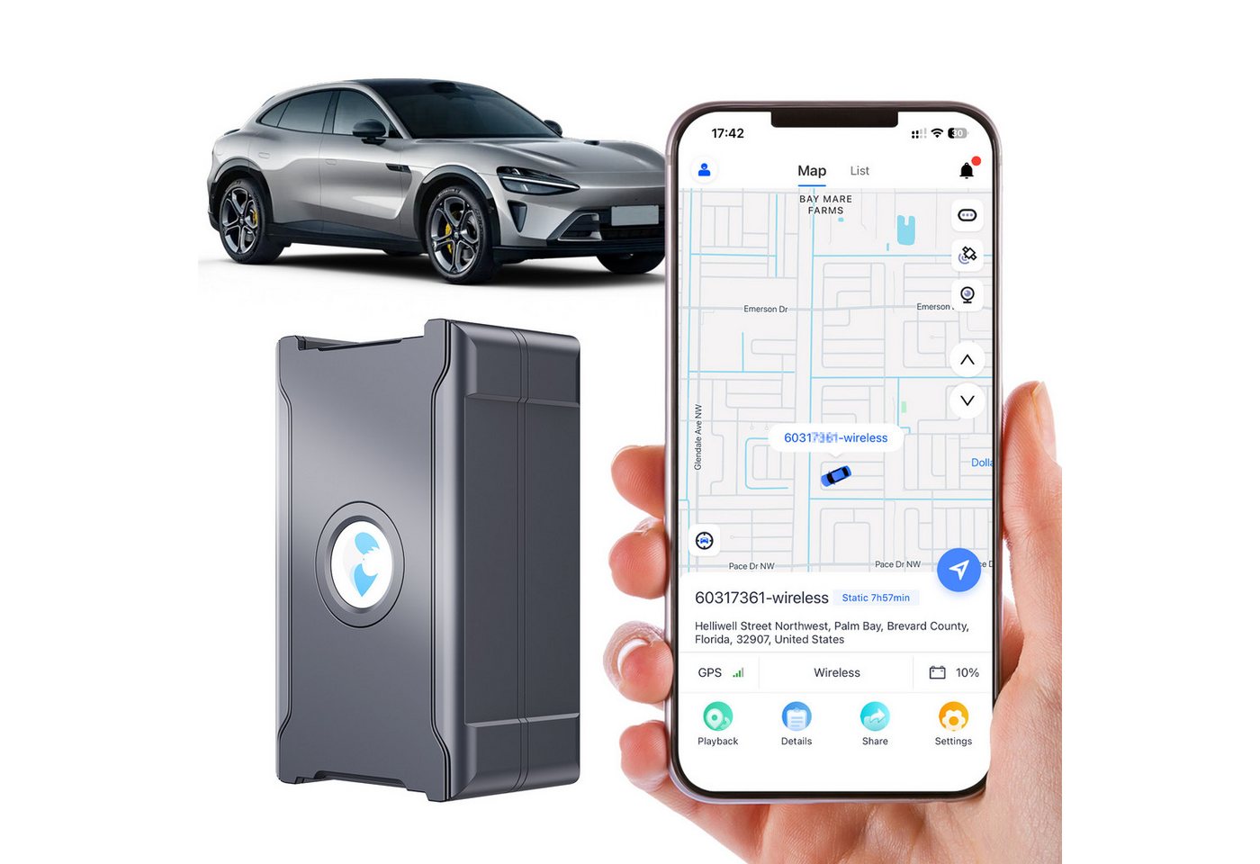 Blossom GPS Tracker Auto mit App Kabelloser Fahrzeugtracker Echtzeit Ortung GPS-Tracker (IoT SIM, Geo-Fence Alarm und bis zu 15 Tagen Akkulaufzeit für Autos)