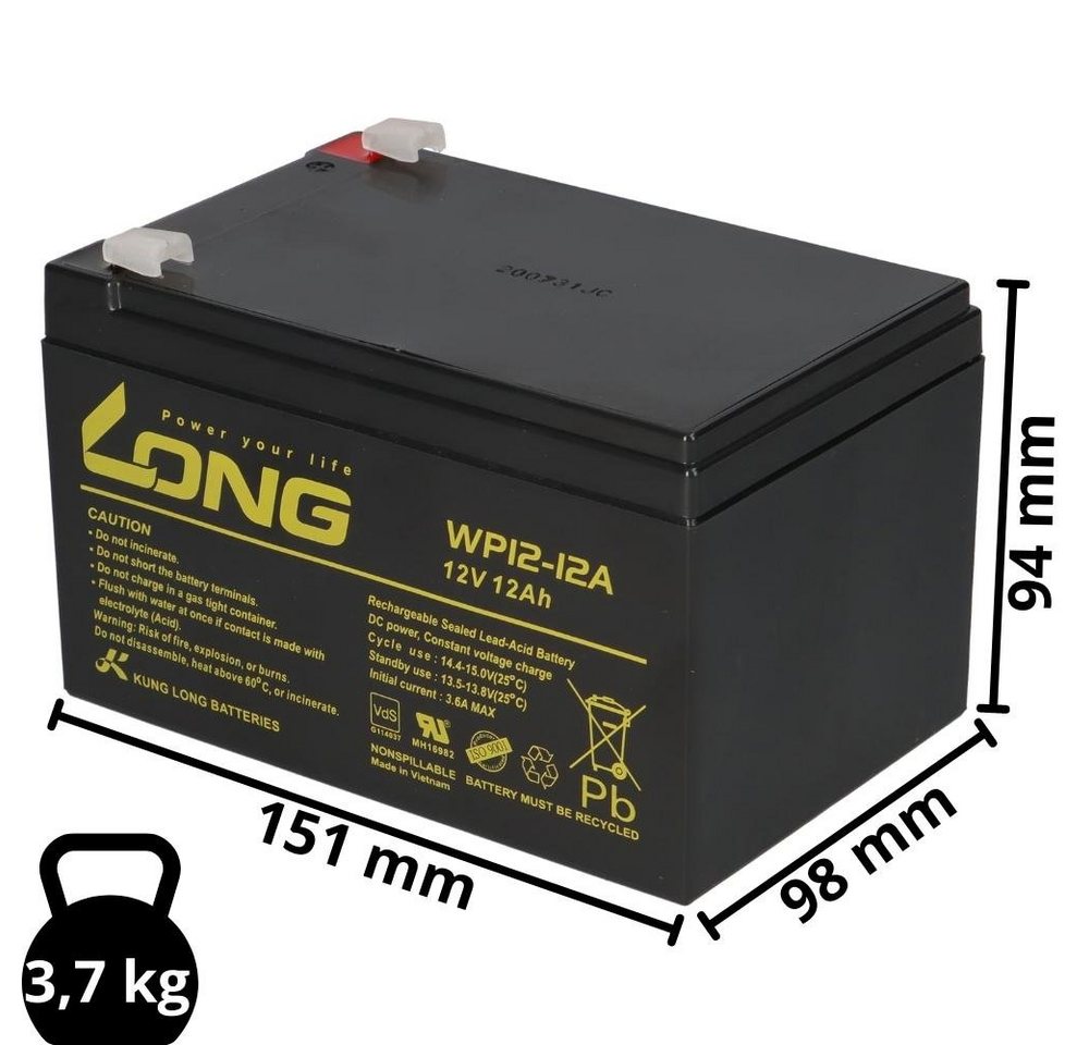 Kung Long Kompatibler Akku E Roller E Scooter Quad E Bike 36V 3x 12V 12Ah AGM Elektromobil-Akku Bild 3