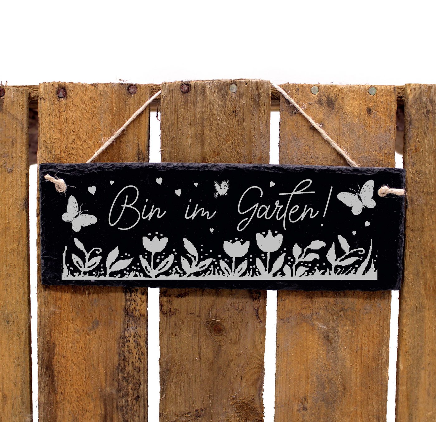 Dekolando Hinweisschild Bin im Garten ! Schild Türschild Schiefer, graviert Bild 2