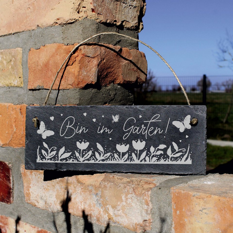 Dekolando Hinweisschild Bin im Garten ! Schild Türschild Schiefer, graviert Bild 5