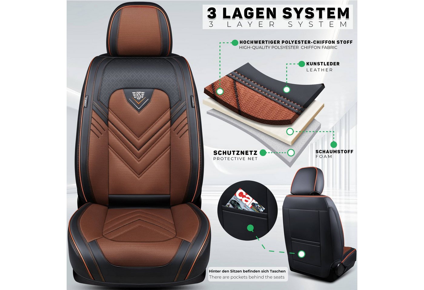 BREMER SITZBEZÜGE Autositzbezug für Mercedes Sprinter Bj 2006-18 SL2, Set, 2-tlg., Schonbezüge Sitzbezüge Fahrer und Beifahrer, in Schwarz/Braun Bild 4