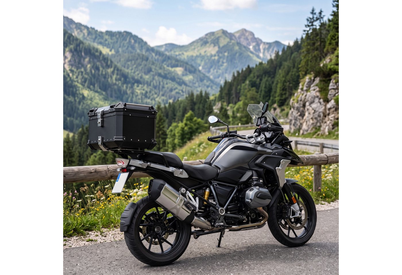 GARRYFIZH Topcase 65L Motorcycle Rear Trunk Aluminum Alloy Luggage Case, (Heckkasten), Heckkasten, 2 Schlüsseln und reflektierenden Aufklebern Schwarz Bild 2