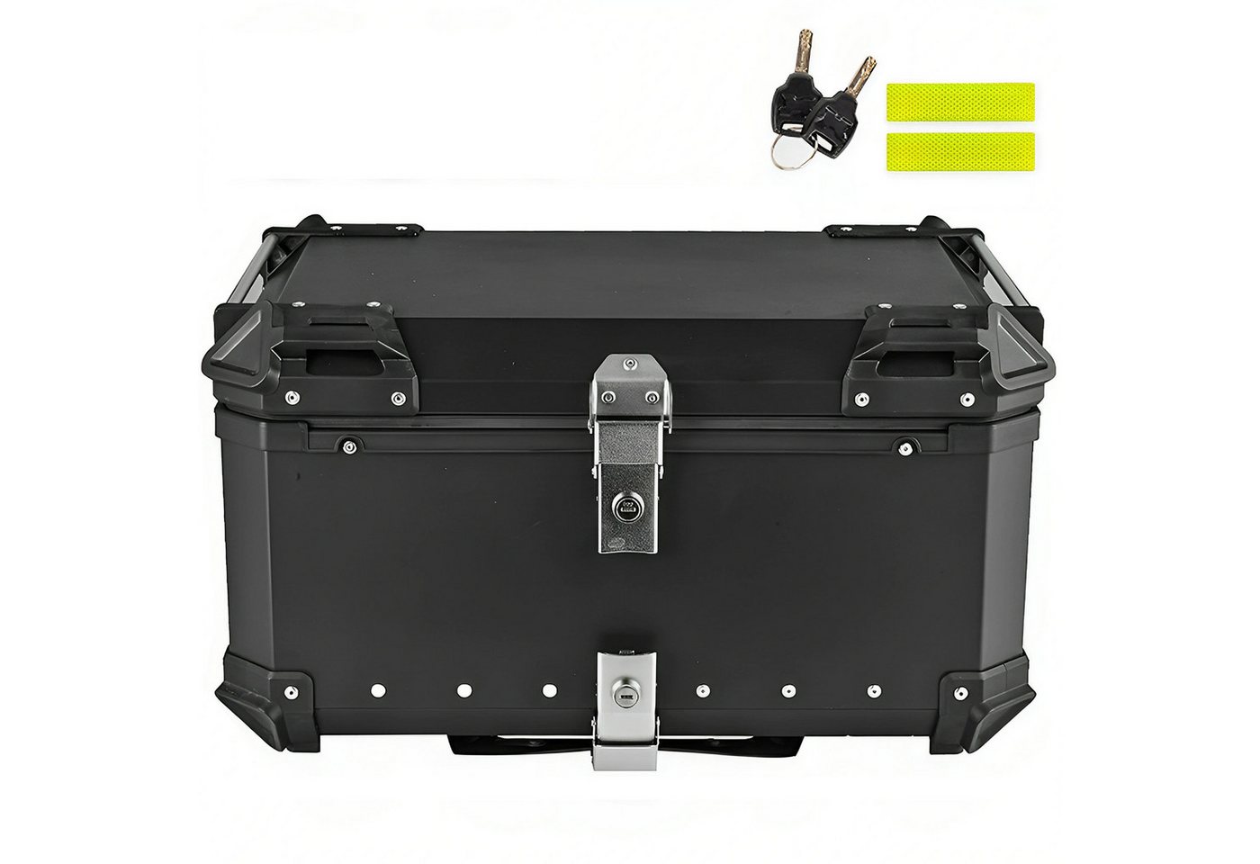 GARRYFIZH Topcase 65L Motorcycle Rear Trunk Aluminum Alloy Luggage Case, (Heckkasten), Heckkasten, 2 Schlüsseln und reflektierenden Aufklebern Schwarz Bild 4