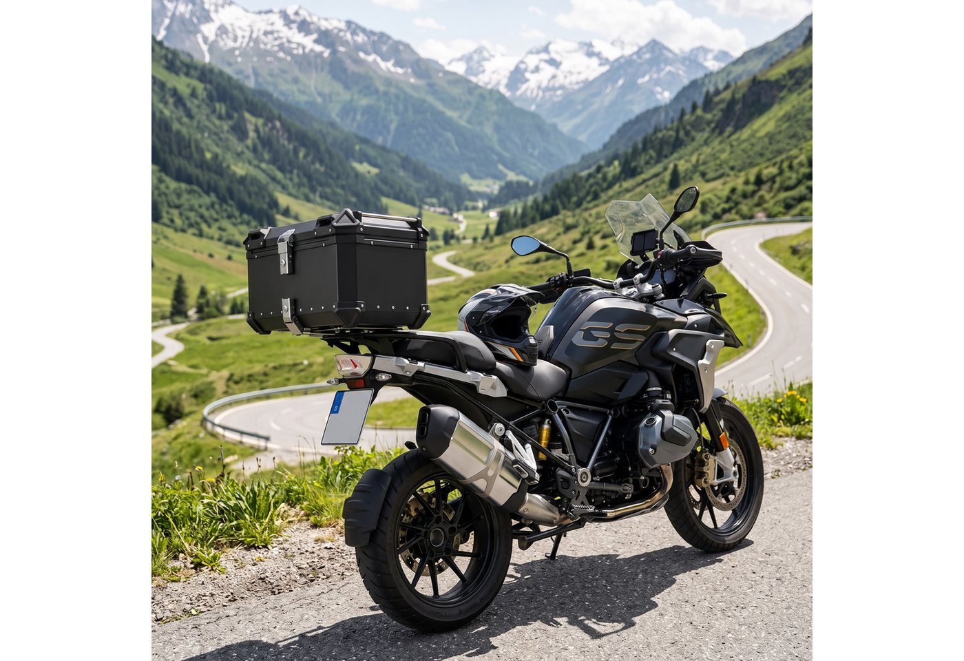 GARRYFIZH Topcase 65L Motorcycle Rear Trunk Aluminum Alloy Luggage Case, (Heckkasten), Heckkasten, 2 Schlüsseln und reflektierenden Aufklebern Schwarz Bild 5