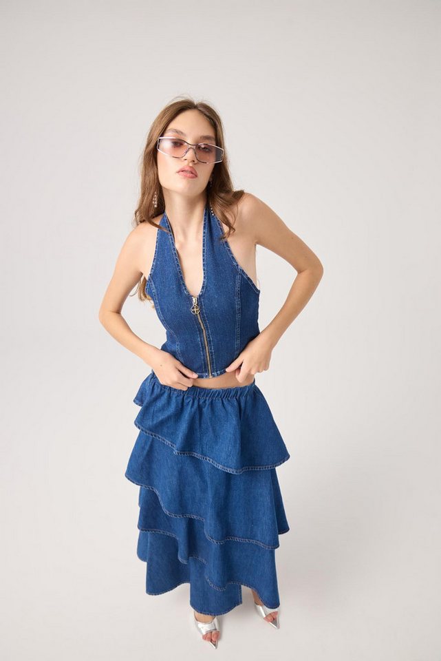 HOLLY LOLLY Warnweste Kaela Jeansweste mit Halsband