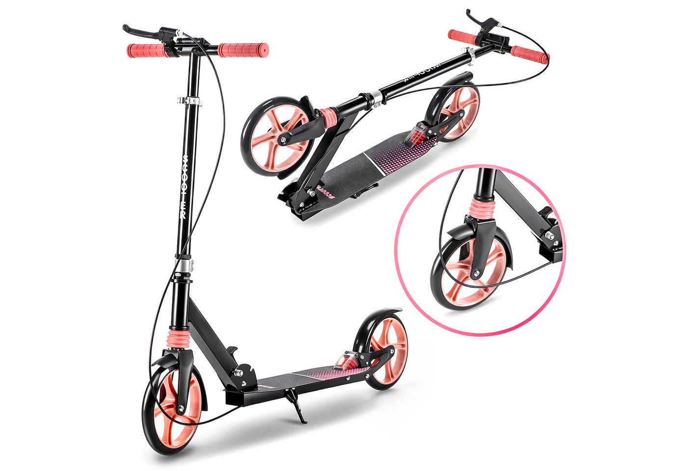 oyajia Cityroller 200 Tretroller - Höhenverstellbar & zusammenklappbar, Roller mit Anti-Rutsch-Trittfläche & Doppel-Federung