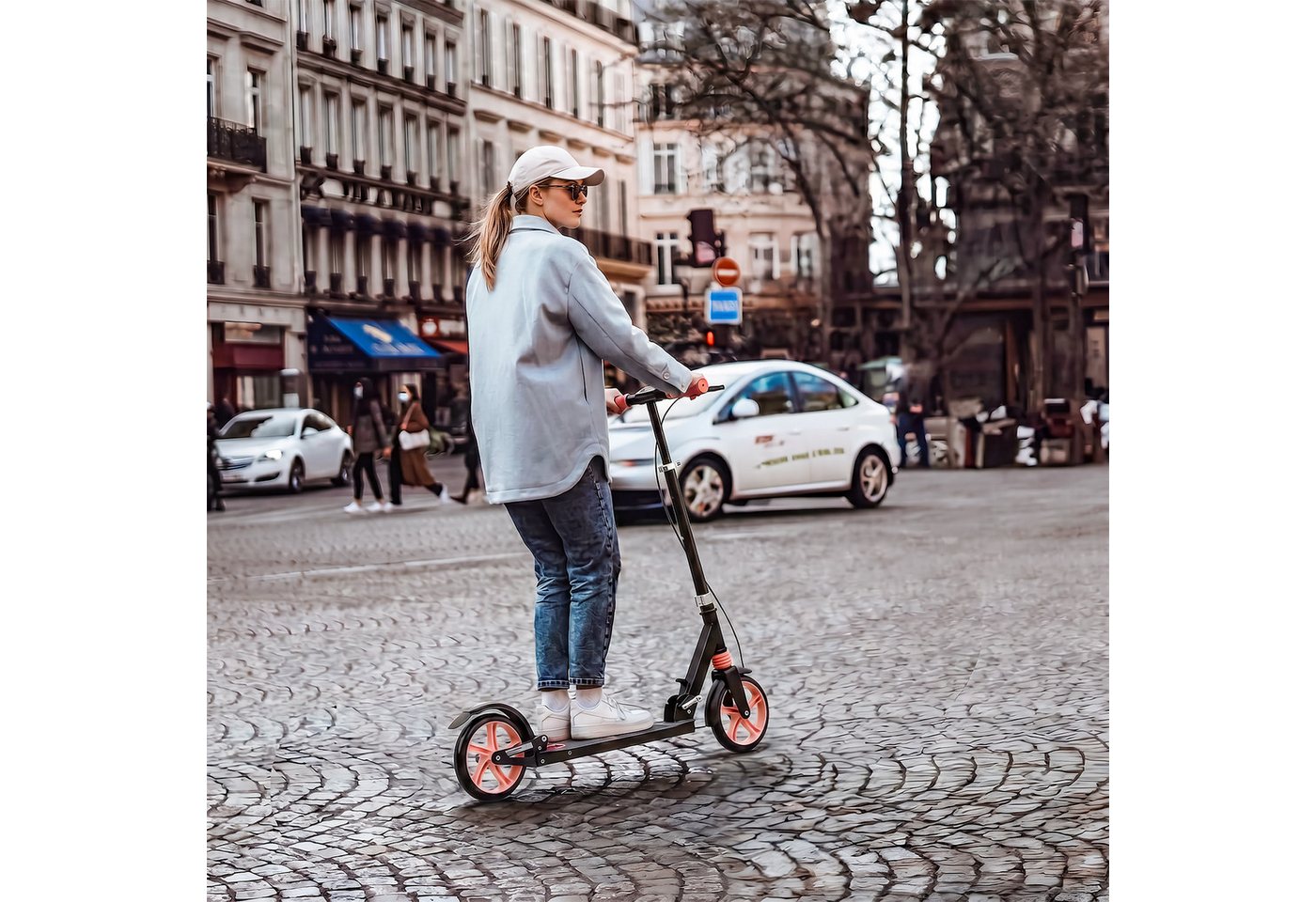 oyajia Cityroller 200 Tretroller - Höhenverstellbar & zusammenklappbar, Roller mit Anti-Rutsch-Trittfläche & Doppel-Federung Bild 2