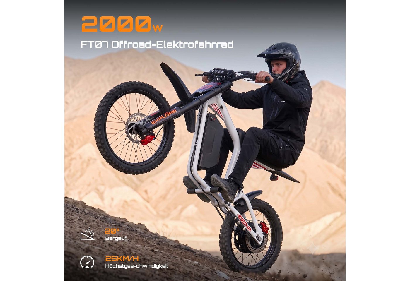 Vankel E-Motorroller FT07 E Scooter mit Sitz Offroad Erwachsene, 2000 W 60 V 25 Ah, 68 km/h, 68 km/h, Keine Straßenzulassung: ausschließlich auf Privatgelände verwenden