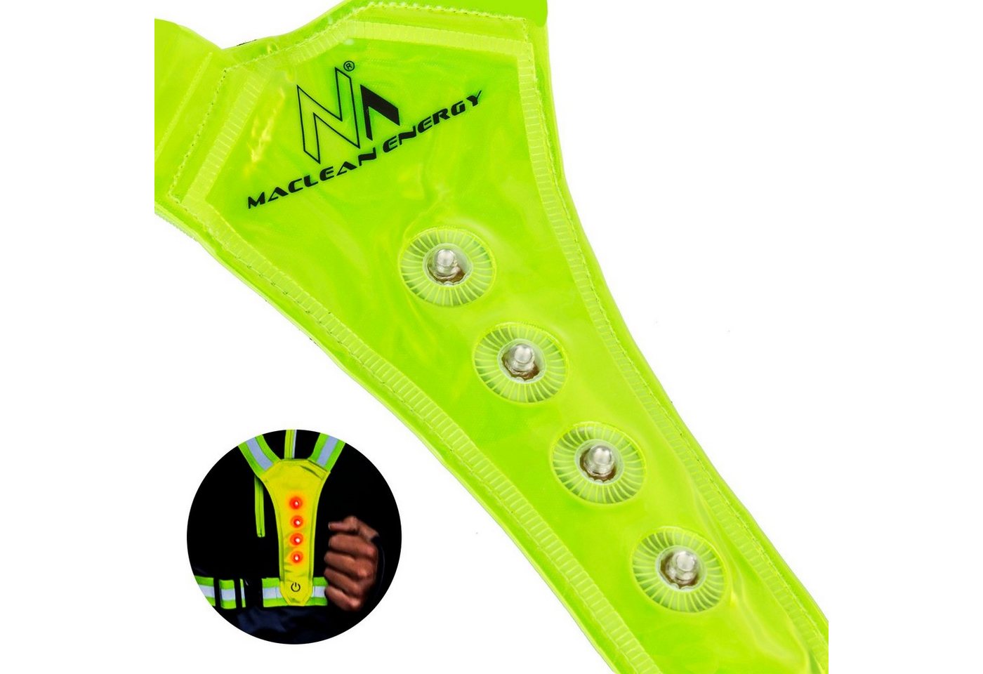 Maclean Warnweste MCE425 LED-Beleuchtung, Vorderseite & Rückseite, IPX2, Universal, Unisex Bild 2