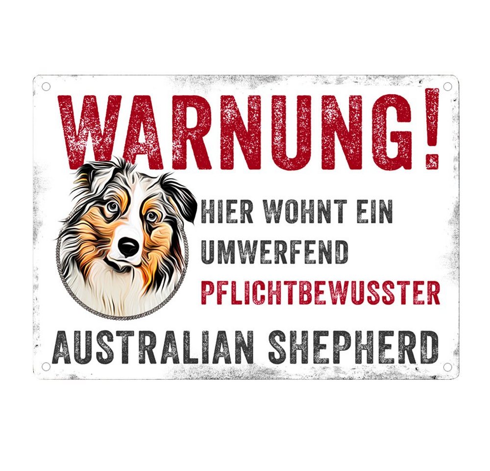 Cadouri Warnschild Hundewarnschild AUSTRALIAN SHEPHERD - Hinweisschild mit Hunderasse, (1 St., Metallschild mit vier vorgebohrten Löchern), UV-beständig, 28,5 x 20 cm, abgerundete Ecken, für Hundebesitzer Bild 3