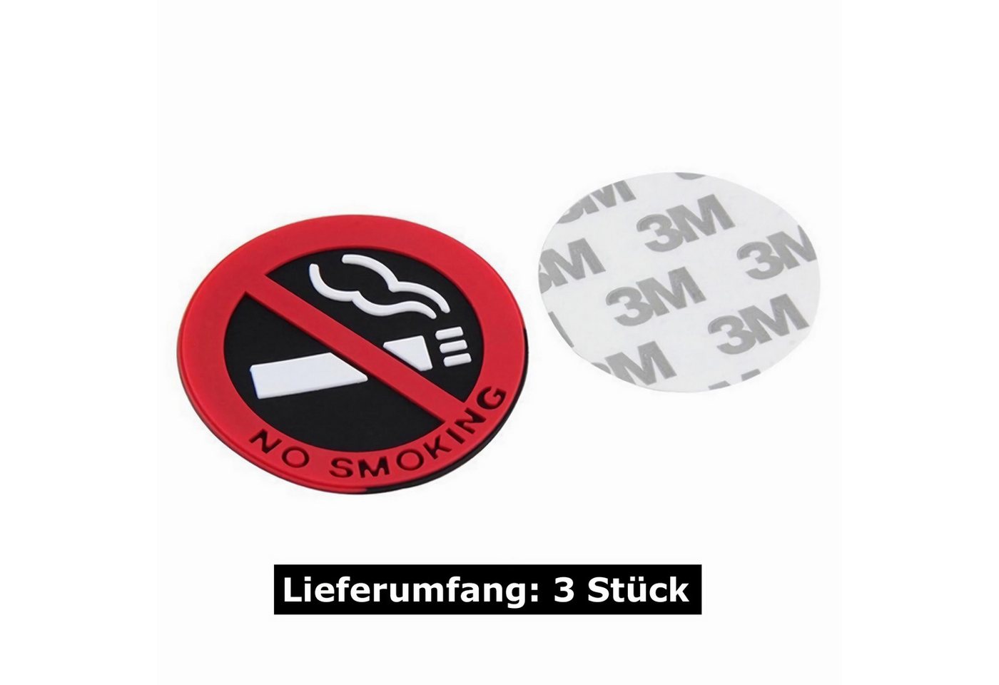 Bolwins Hinweisschild B71 3St/Set 3D Rauchen verboten Aufkleber Ø 5 cm No Smoking Schild, (Aufkleber-Set, 3 St., 3x 3D No Smoking Aufkleber, selbstklebend, für Auto, Büro und Räume), 3D Nichtraucher Piktogramm, selbstklebend, wetterfest Bild 3