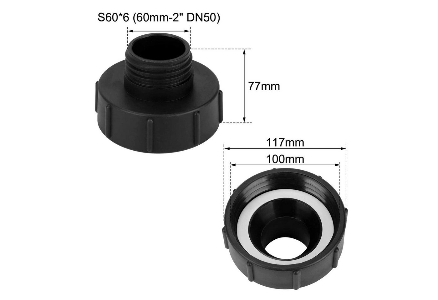 Youyijia Tankdeckel IBC Adapter 3 Inch S100 x 8 Coarse Thread
