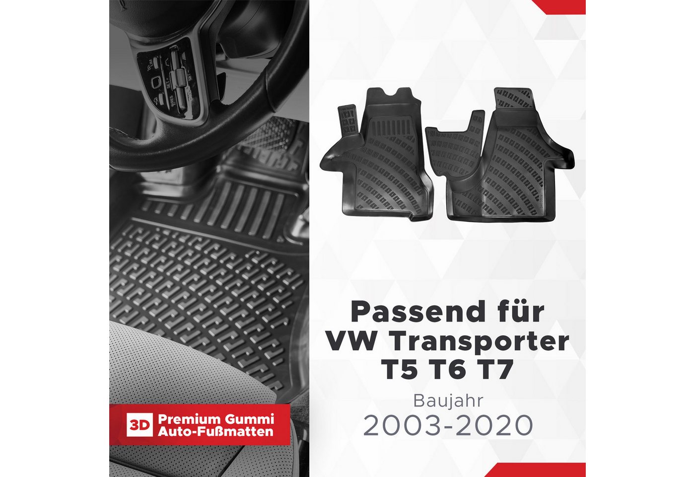 fussmattenprofi.com Auto-Fußmatte 3D Auto Fussmatten für VW Transporter T5/T6 2003-2020 (1 St), für Volkswagen Volkswagen Transporter Bild 5