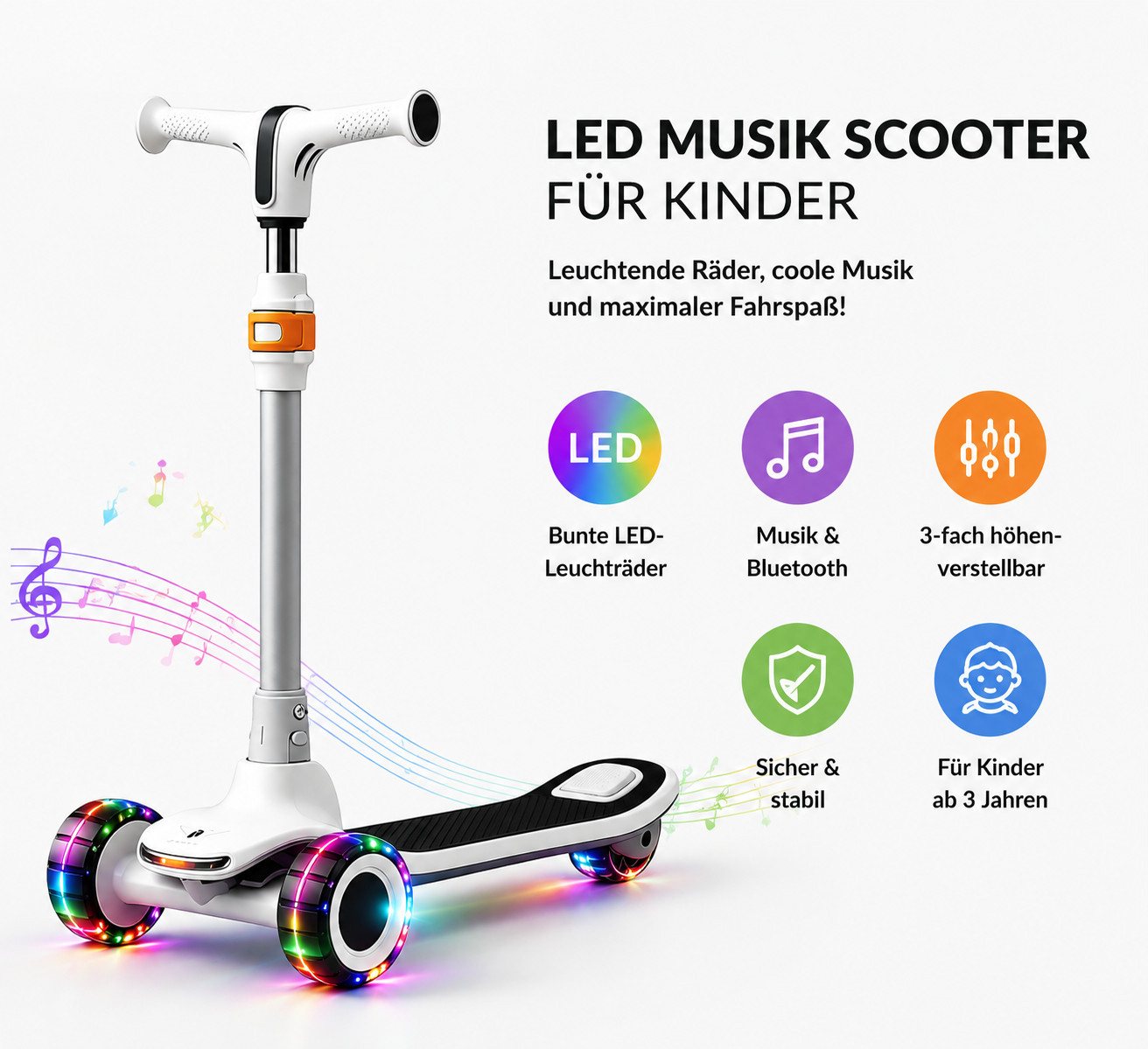 OYLCDI Cityroller Scooter Kinderroller Tretroller Kinderroller Dreiradscooter LED-Räder, bis 70 kg,roller kinder,kinder roller,Höhenverstellbar,Hinterradbremse Bild 2