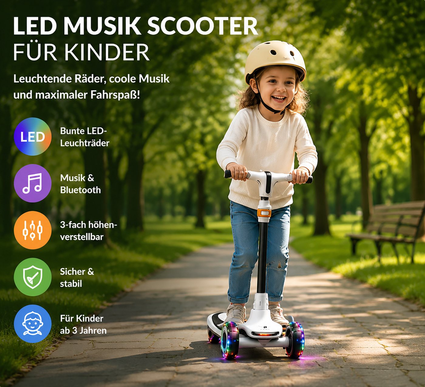 OYLCDI Cityroller Scooter Kinderroller Tretroller Kinderroller Dreiradscooter LED-Räder, bis 70 kg,roller kinder,kinder roller,Höhenverstellbar,Hinterradbremse Bild 4