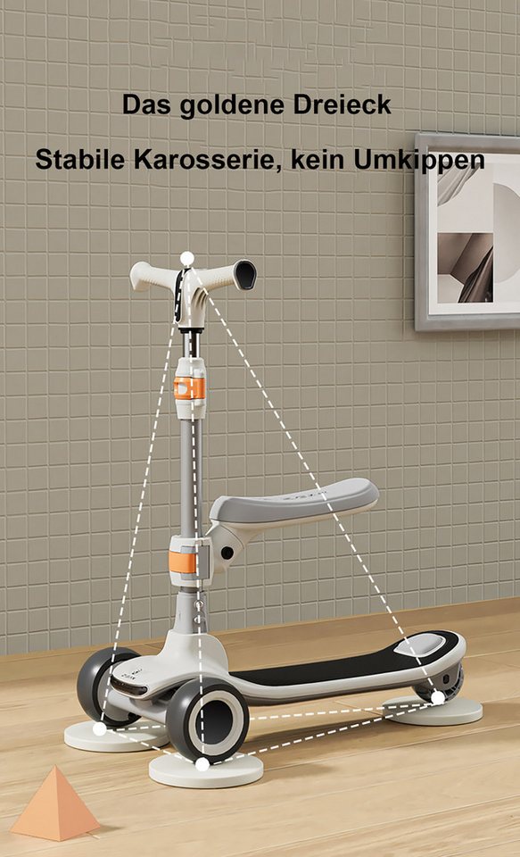 OYLCDI Cityroller Scooter Kinderroller Tretroller Kinderroller Dreiradscooter LED-Räder, bis 70 kg,roller kinder,kinder roller,Höhenverstellbar,Hinterradbremse Bild 5