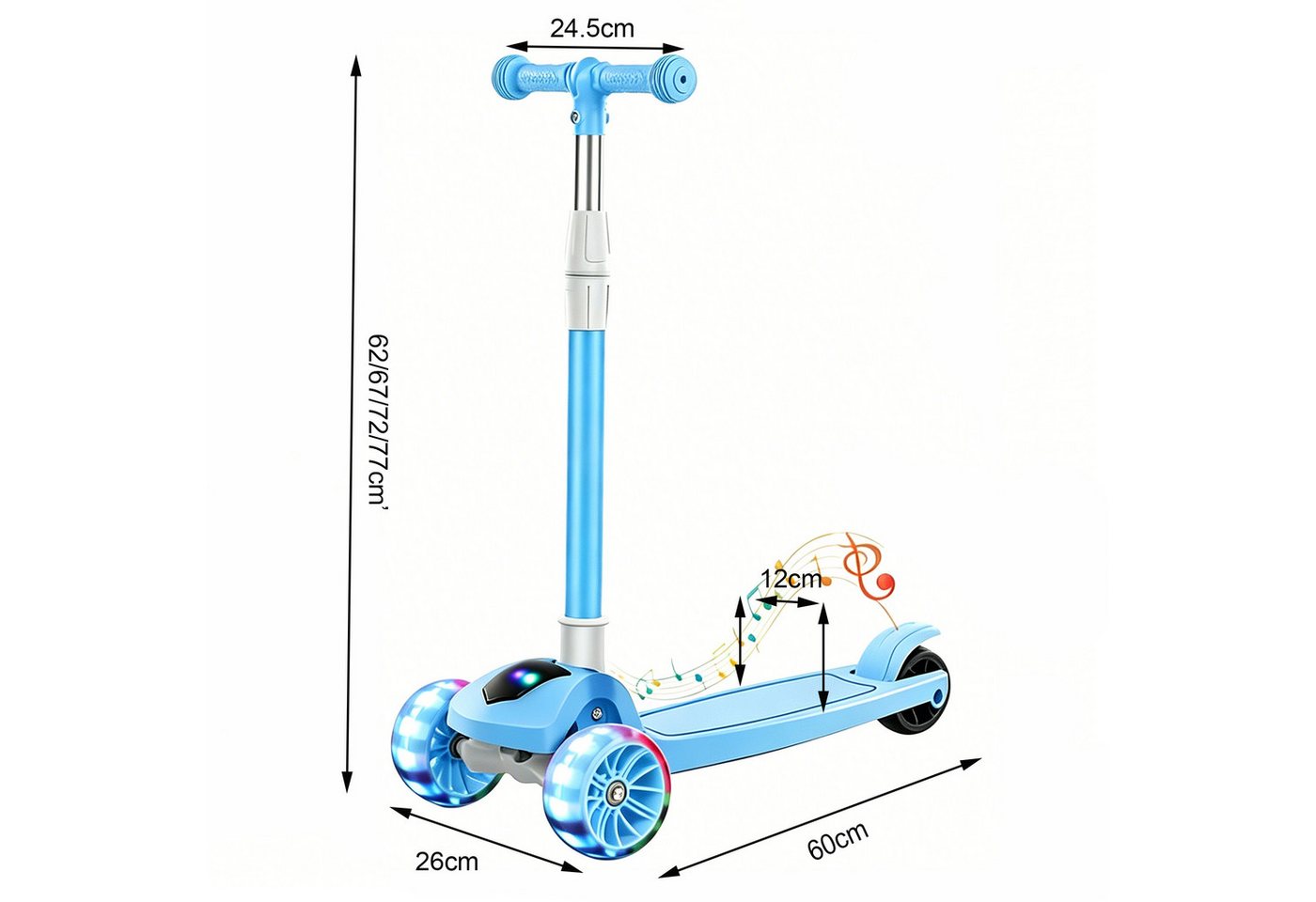 OYLCDI Cityroller Scooter Kinderroller Tretroller Kinderroller Dreiradscooter LED-Räder, bis 40 kg,roller kinder,kinder roller,Höhenverstellbar,Hinterradbremse