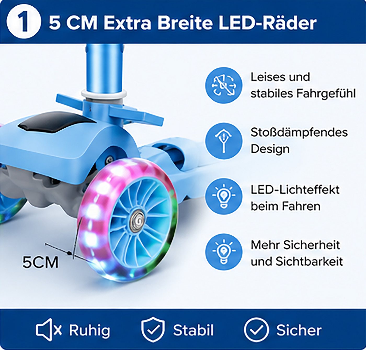 OYLCDI Cityroller Scooter Kinderroller Tretroller Kinderroller Dreiradscooter LED-Räder, bis 40 kg,roller kinder,kinder roller,Höhenverstellbar,Hinterradbremse Bild 4