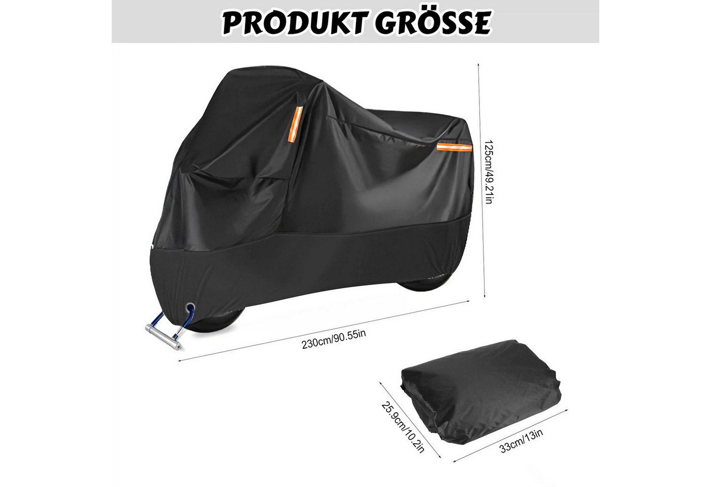 BlingBin Schutzplane Wasserdichte Motorrad Abdeckplane, Abdeckung Motorroller (1er Set, 1-St., Artikelmaße (L x B x H): 230*95*125cm), Motorrad Hülle L/XL/XXL/XXXL mit Reflexstreifen+Verriegelungslöchern
