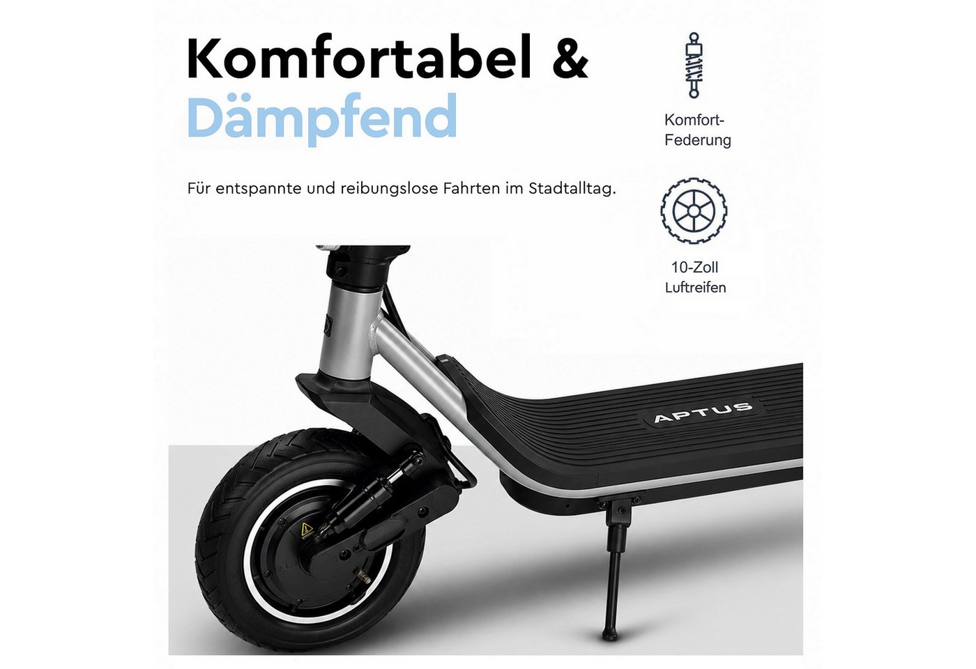 Aptum E-Scooter Lite C3 MAX mit Straßenzulassung leicht Blinker 400W Federung 10 Zoll, 20 km/h, leicht, 400 W, vordere Federung, integrierte Blinker, 130 kg Belastung Bild 2