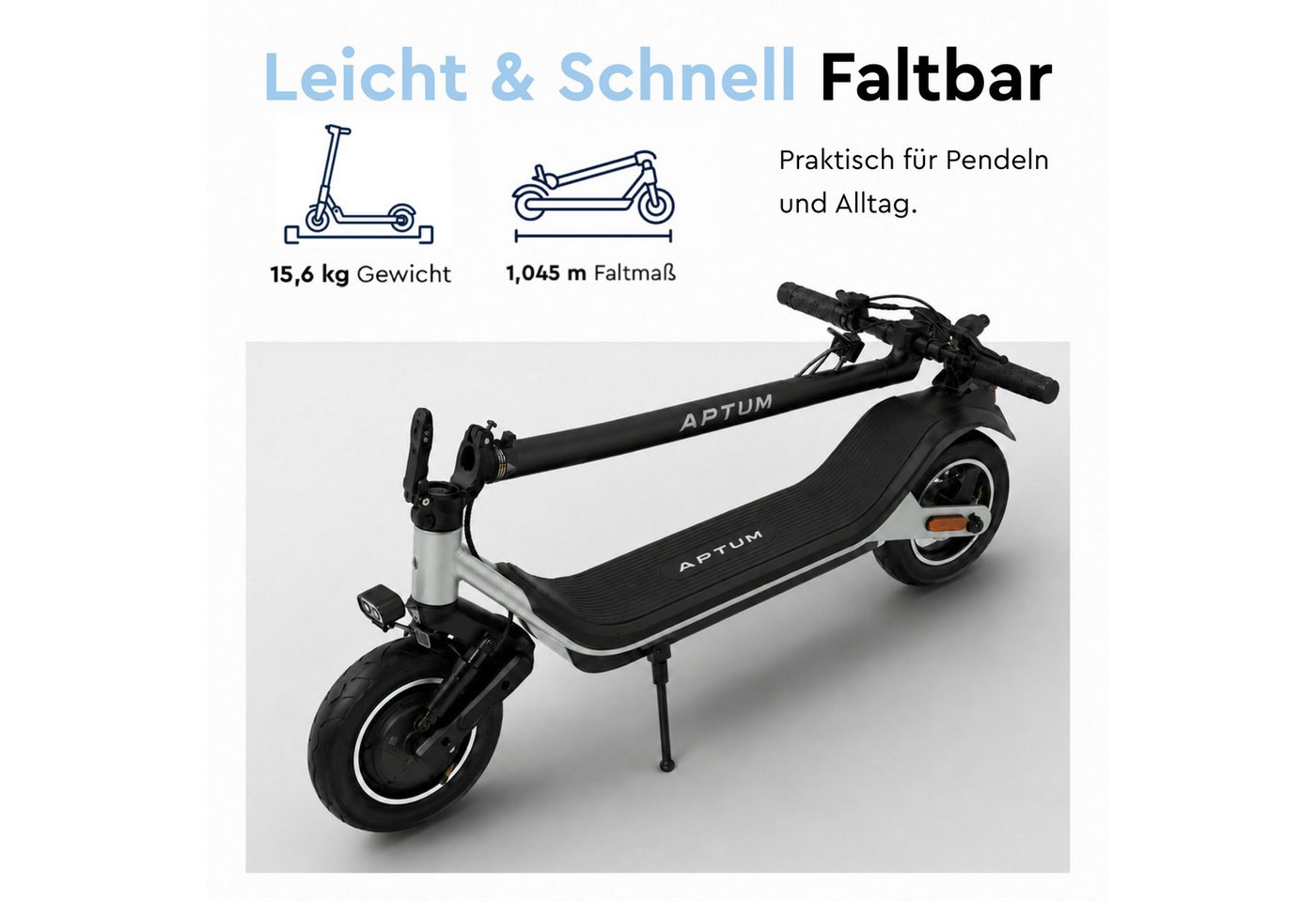 Aptum E-Scooter Lite C3 MAX mit Straßenzulassung leicht Blinker 400W Federung 10 Zoll, 20 km/h, leicht, 400 W, vordere Federung, integrierte Blinker, 130 kg Belastung Bild 3
