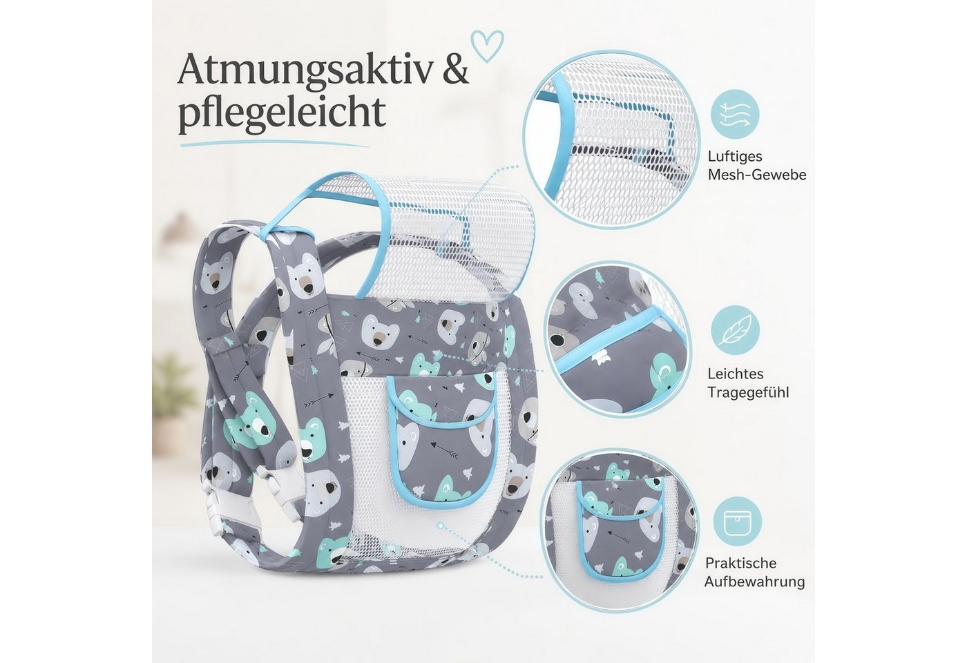 ibettertec Babytrage Babytrage 4-in-1 Trage-Ergonomisch für Neugeborene, Babytrage,Marsupi Babytrage,Rookie Babytrage