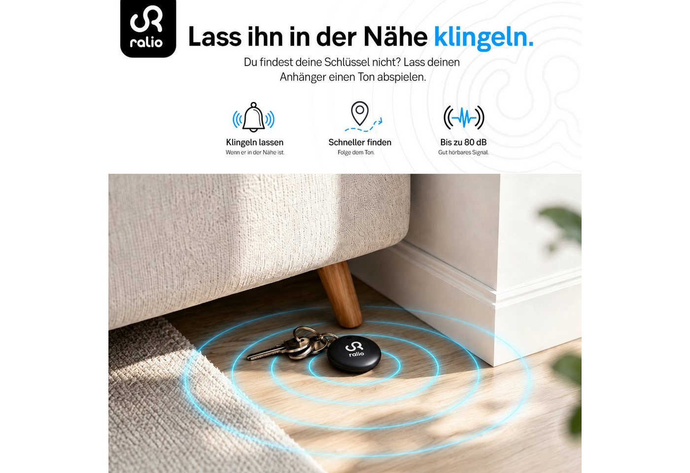 Ralio Bluetooth Tracker Android, kompatibel mit Google Find My Device GPS-Tracker (Smart Tag ohne Abo, für Schlüssel, Geldbörse, Tasche, Rucksack,Fahrrad) Bild 4