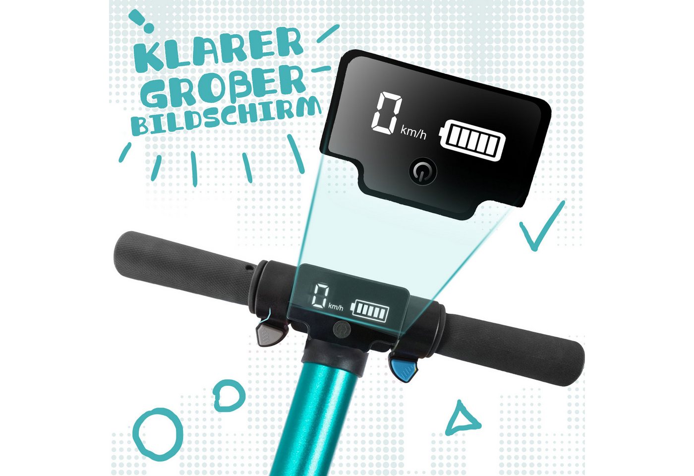 Sinaopus Cityroller Elektro-Kinderroller ab 6 Jahren, klappbarer E-Roller, bis zu 8km, 150 W, 14 km/h, (LED-Display, EBS + Fußbremse, Aluminiumrahmen), Farbige LED-Lichtleiste, mit Frontlicht, E-Scooter für Kinder Bild 2