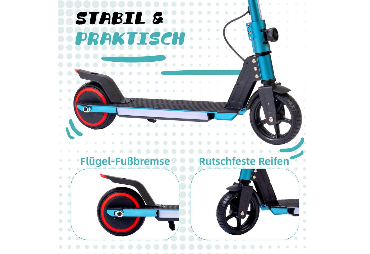 Sinaopus Cityroller Elektro-Kinderroller ab 6 Jahren, klappbarer E-Roller, bis zu 8km, 150 W, 14 km/h, (LED-Display, EBS + Fußbremse, Aluminiumrahmen), Farbige LED-Lichtleiste, mit Frontlicht, E-Scooter für Kinder Bild 5