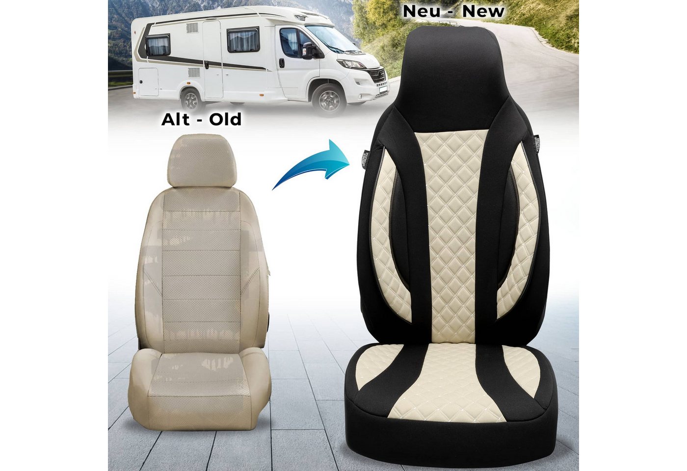 BREMER SITZBEZÜGE Autositzbezug Schonbezüge für Wohnmobil 2er Set in Schwarz/Beige WPL410 Bild 2