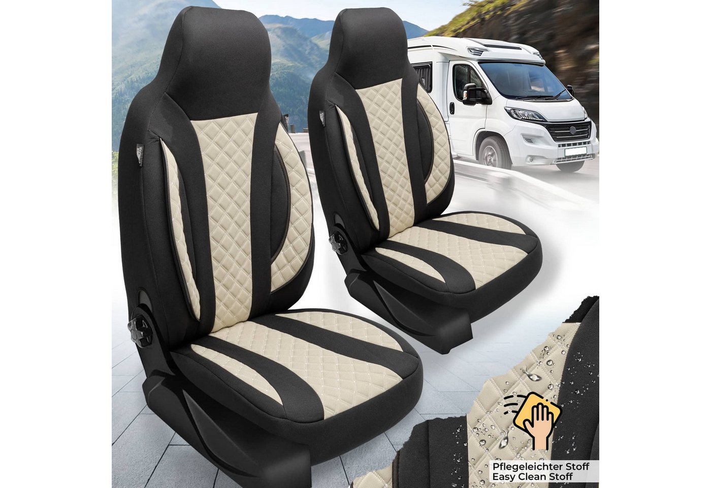 BREMER SITZBEZÜGE Autositzbezug Schonbezüge für Wohnmobil 2er Set in Schwarz/Beige WPL410 Bild 5