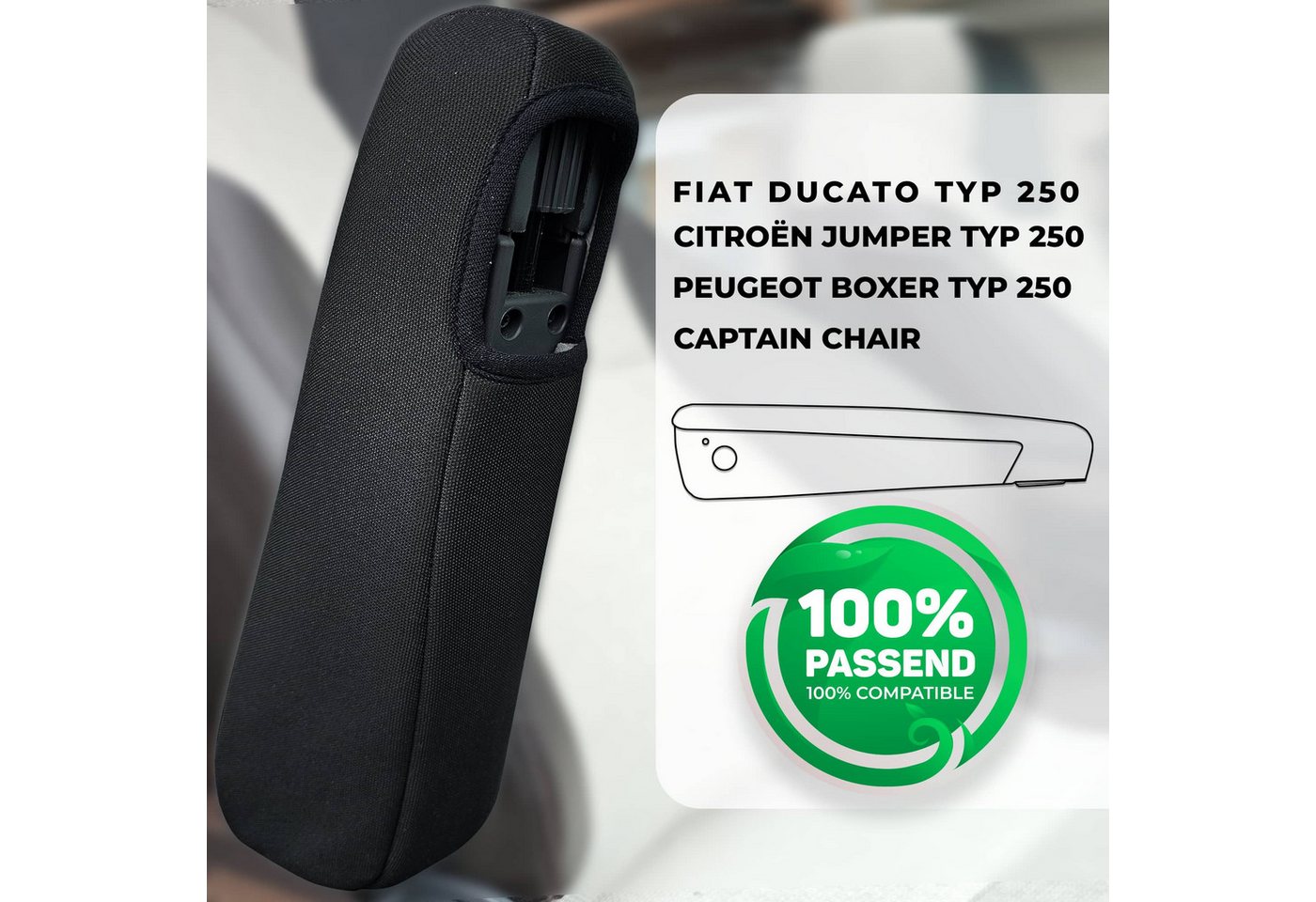 BREMER SITZBEZÜGE Autositzbezug Armlehnenbezug für Fiat Ducato, Peugeot Boxer, Citroen Jumper, Set, 4-tlg., Armlehnenbezüge für Fahrer und Beifahrer, in Schwarz Bild 4
